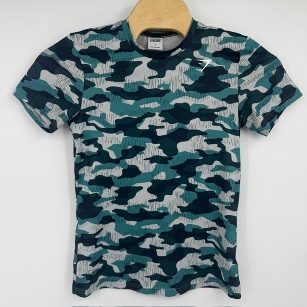 Gymshark Men's Small Arrival Camo Blue Camouflage Activewear T-Shirt A1A2X